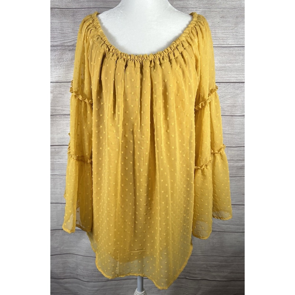 L&B Lucky Brand Boho Peasant Top Yellow Swiss Dot Medium